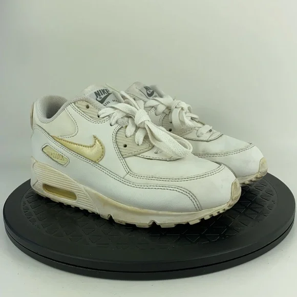 Nike Air Max 90 White Leather Athletic Running Shoes 724822-100 Youth Size 3Y - Picture 3 of 11